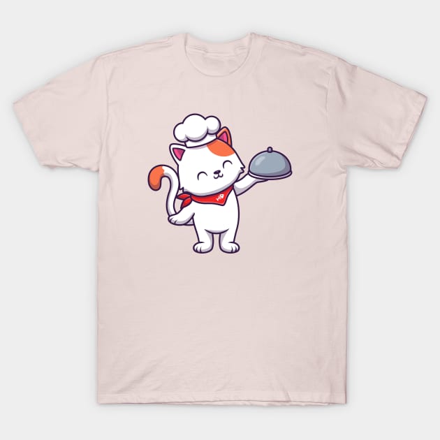 Cute Cat Chef Holding Cloche T-Shirt by Catalyst Labs